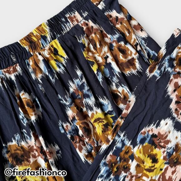 Band of Gypsies Wide Leg Floral Boho Pants Navy Blue Rayon Medium - Picture 5 of 8
